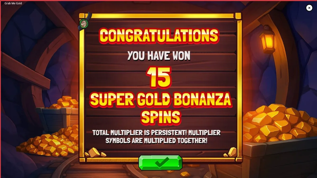Tampilan visual slot Grab Me Gold dengan latar belakang tambang emas